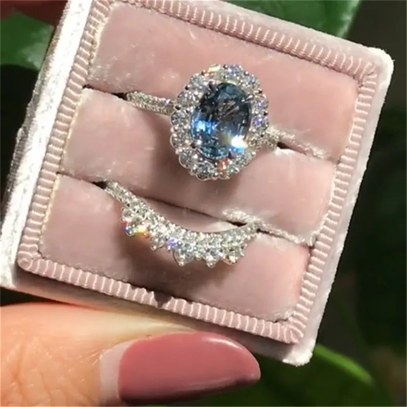 Fashion Crystal Rings Set Women Wedding Band Party Jewelry Ring Anniversary