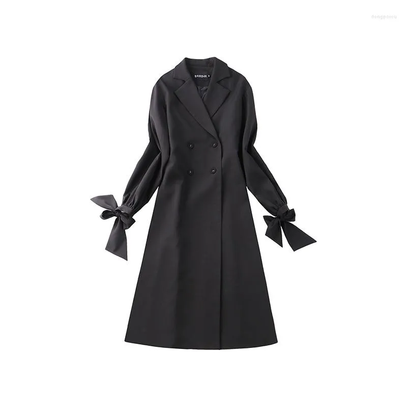 Casacos de trincheira feminina Primavera e outono Longo Longo Mulheres Black Casual Casual Solto Outwear 2022 ROPA MUJER PARA