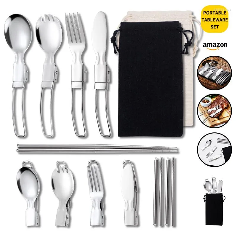 304 Stainless Steel Dinnerware Portable Cutlery Set Removable Camping  Tableware Chopsticks Knife Fork Spoon Folding Cutlery Set