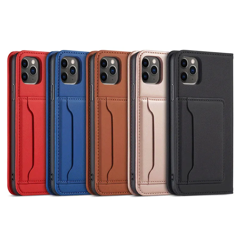 Étuis de téléphone portable pour iPhone 15 14 Holster de téléphone portable Shell PU Apple 13 12 Skin Feel Clamshell Étui de protection TPU Card Pocket Couleurs Portefeuille Couverture arrière avec boîte de vente au détail