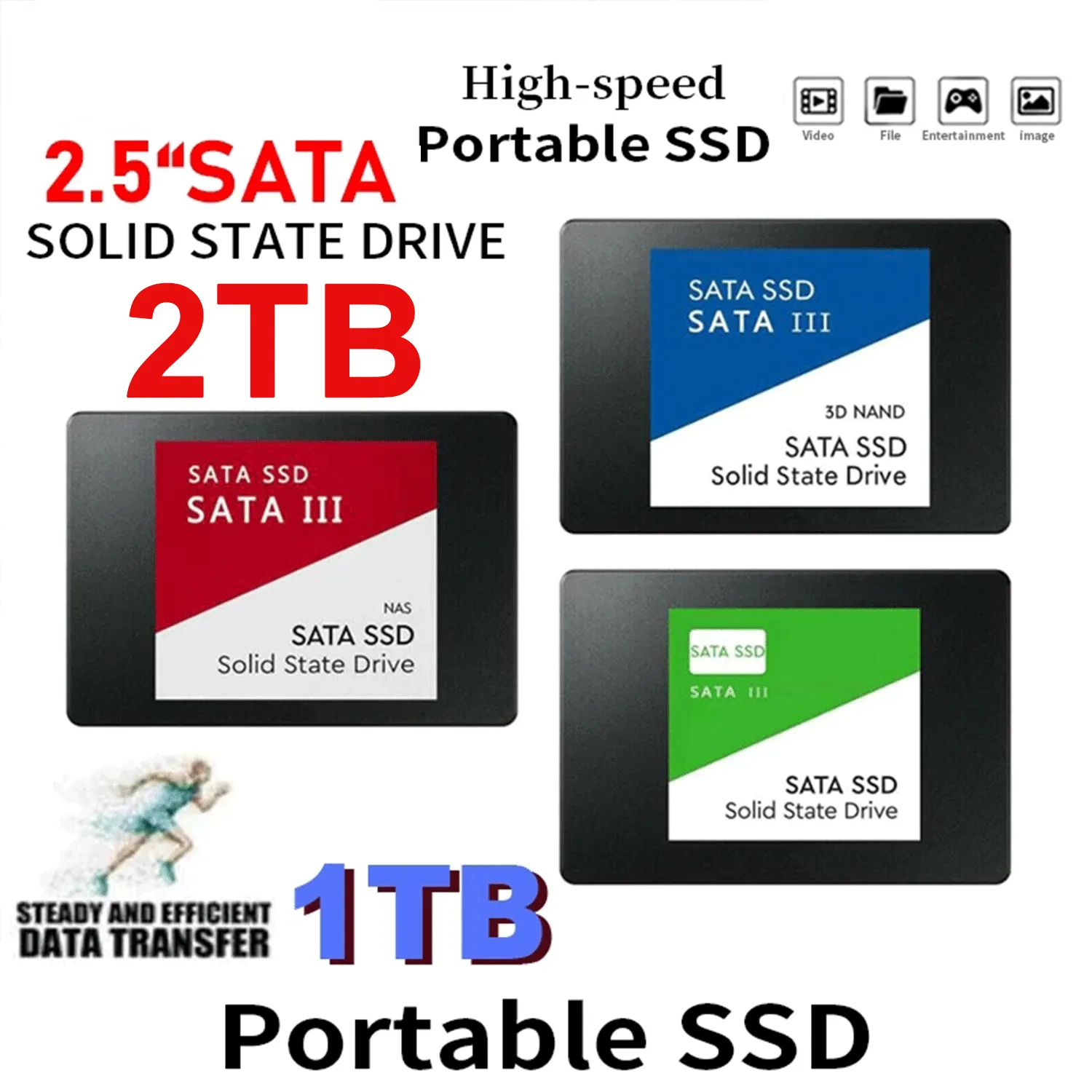KingSpec 128GB SATA SSD 2.5 inch - Speed up to 550MB/s, Internal Solid  State Hard Drive 3D NAND Flash, Compatible with Desktop/Laptop/PC Computer