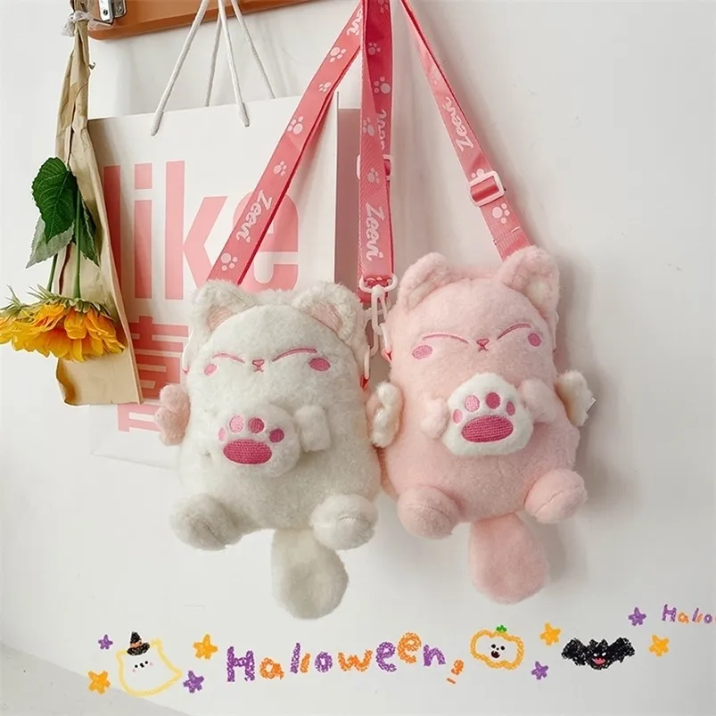 Plush Backpacks Cute Girl Gift Lucky Cat Doll Messenger Bag Women Cartoon Shoulder Kawaii Children 221105