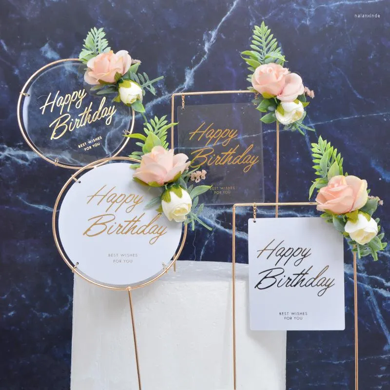 Forniture festive Cutelife Nordic Ins Decorazioni per torte di compleanno Happy Gold Card Dessert Dress Up Simulazione Giardinaggio Fiori Decorazione