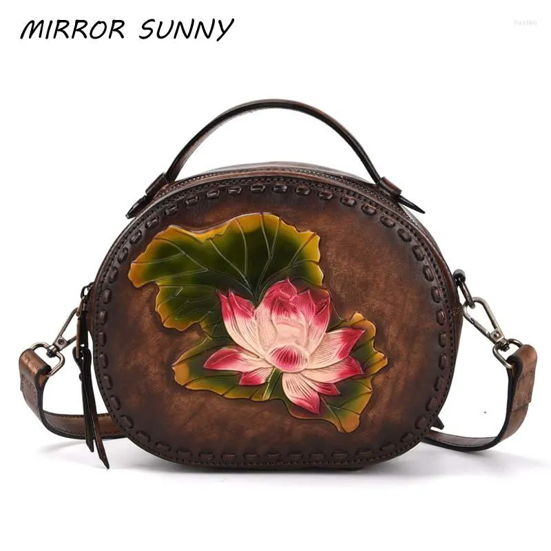 Evening Bags Vintage Women Crossbody Bag Head Layer Cowhide Lotus Top-handle Female Small Single Shoulder Genuine Leather Simple