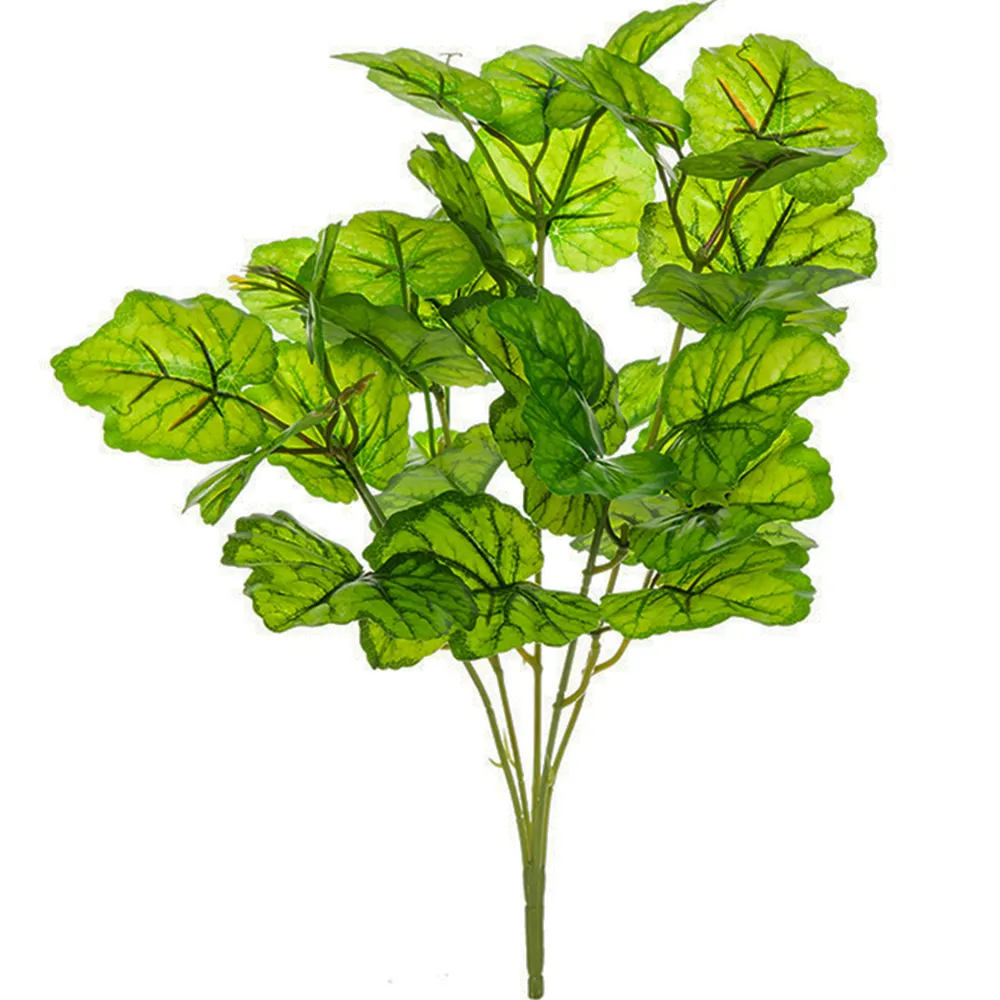 Artificial Plant Alumroot Leaf Green Plants Faux Tree Branch Bonsai Plastic Grass Garden Decoration Outdoor 5 Head And 33 Leaves