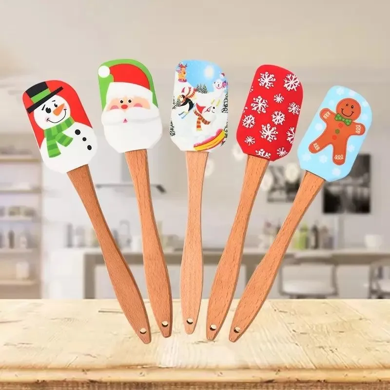 2022 Ny Fashion Cream Spatula Jul Tr￤handtag Non-Stick Kitchen Fondant Cake Silicone Cooking Scraper Kitchen Baking Tools