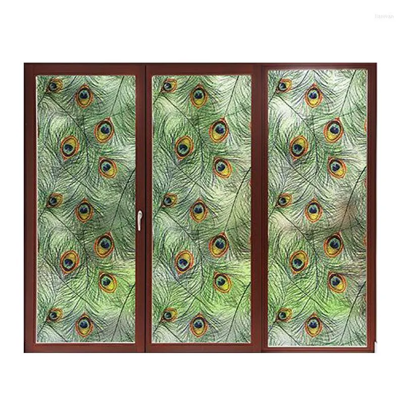 Front Door Glass Stickers Green Peacock Feather Flashing Thickening ...