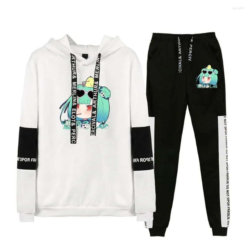 Sweats à capuche pour hommes Kawaii Hololive Uruha Rushia Casual Hommes Femmes Pulls Costume 2 Pièces Ensembles Anime Sweat À Capuche Et Pantalons Costumes Streetwear