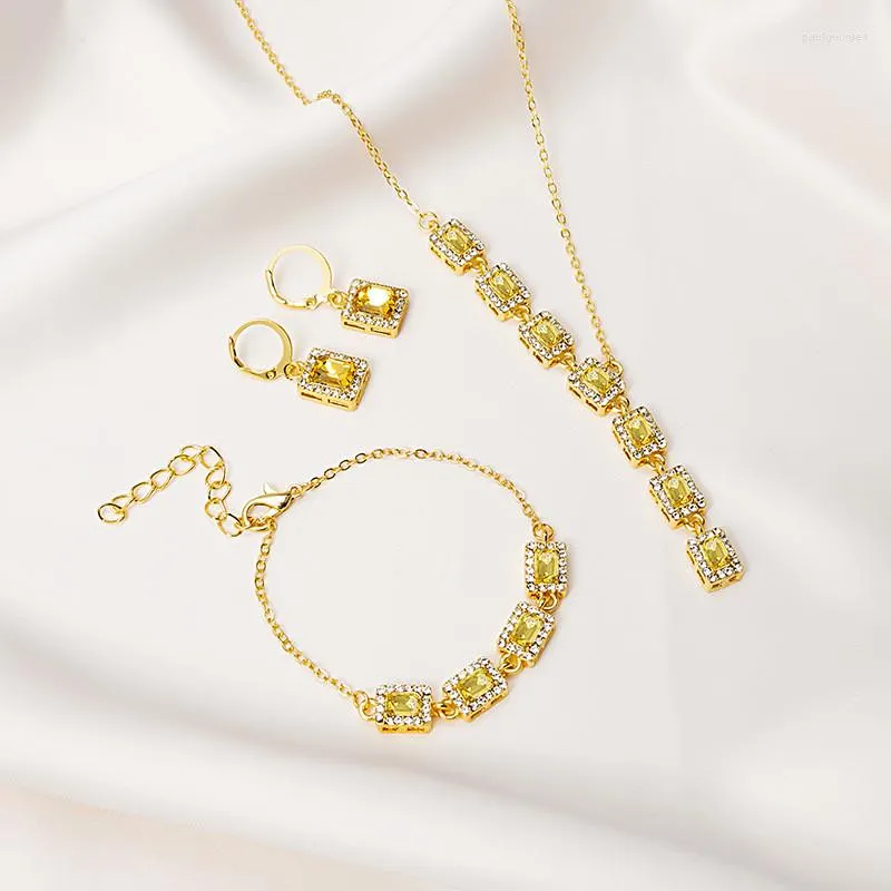 Ensemble de collier et boucles d'oreilles, breloques carrées en cristal, bijoux de haute qualité, pendentif géométrique, Bracelet, cadeaux pour femmes et filles