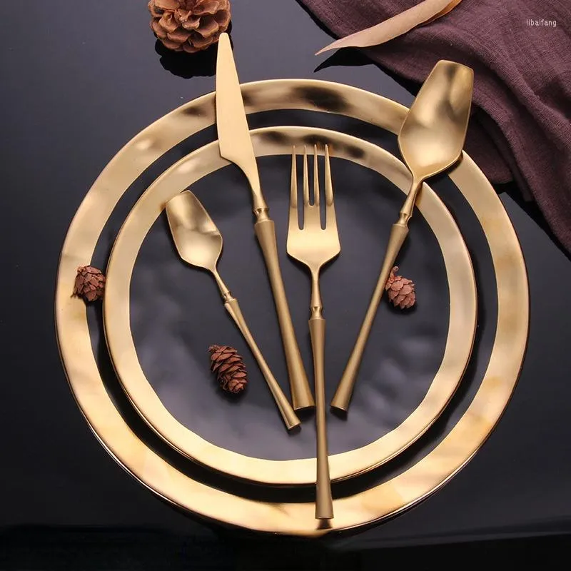 Dinnerware Sets Forks Knives Spoons Cutlery Set Gold Portable Travel Luxury Tableware Cubiertos Dorados Kitchen Utensils DL6DCS