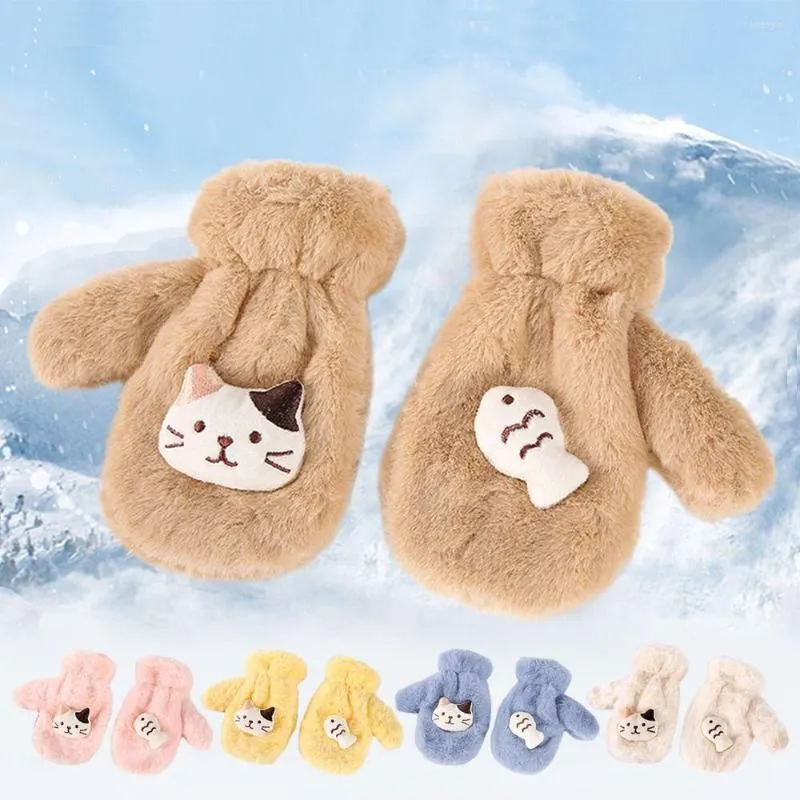 Accessori per capelli Bambini per 3-8 anni Guanti invernali in peluche con collo appeso Guanti per bambini Dito intero addensato caldo