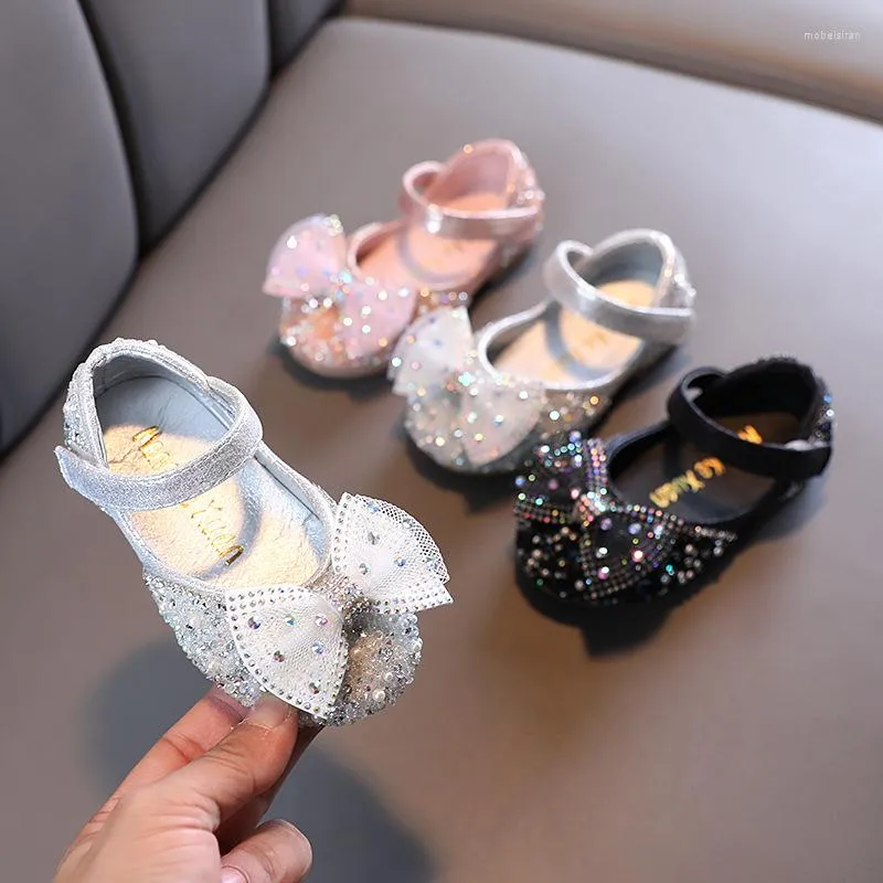 Flache Schuhe Mädchen Leder Kinder Strass Bogen Einzigen 2022 Baby Hochzeit Wohnungen Leistung Tanz G510