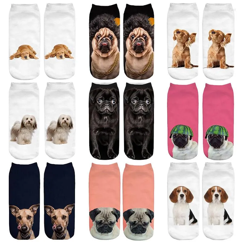 Femmes Chaussettes Drôle Femelle Dessin Animé Chiot Conception Motif 3D Impression Numérique Bas Cheville Chaussette Mignon Chiens Sox Fille Cadeau Animal Art Coton