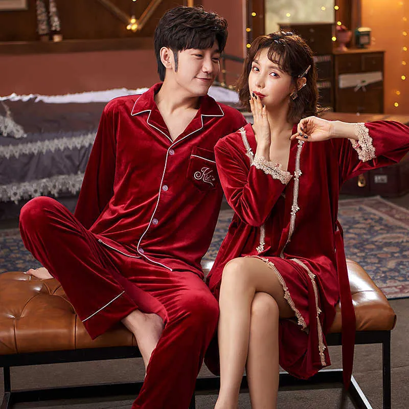 Men's Sleepwear Autumn Winter Velvet Couple Lovers Pajamas Women Velour Robe Sets Sexy Nightwear Sleepwear Men Long Sleeve Pyjamas T221103