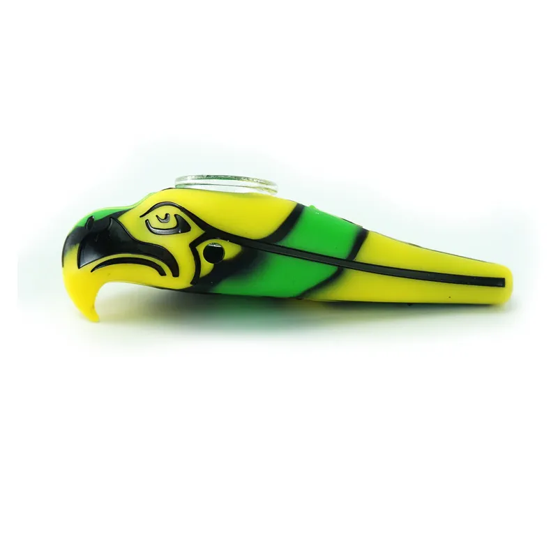 Parrot Eagle Silicone r￶kr￶r Hand dab ￶rt tobaksr￶r med glassk￥l kisel FDA -grossist