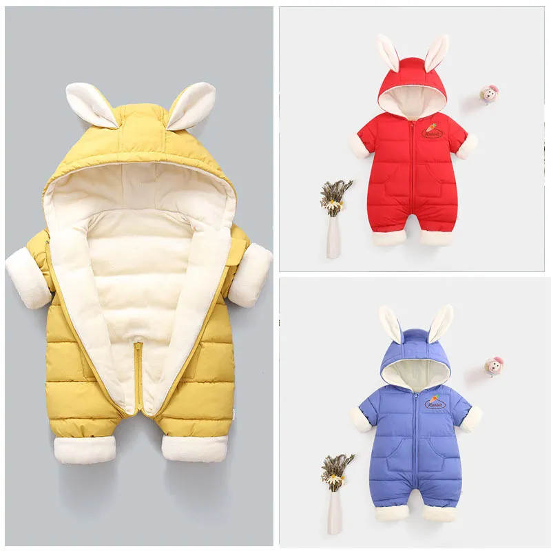Rompers Boys Jumpsuit Winter Baby Plus Velvet暖かいRopa Snowsuit Cartoon Rabbit Toddler Ovanols Oanultion Clothes Mono 221104
