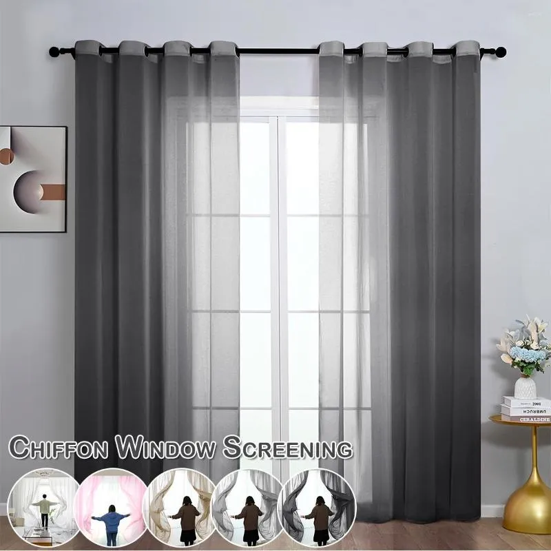 Curtain Modern Window Screening Solid Colour Chiffon Tulle Sheer Curtains Gauze Drap For Living Room Home Decor D30