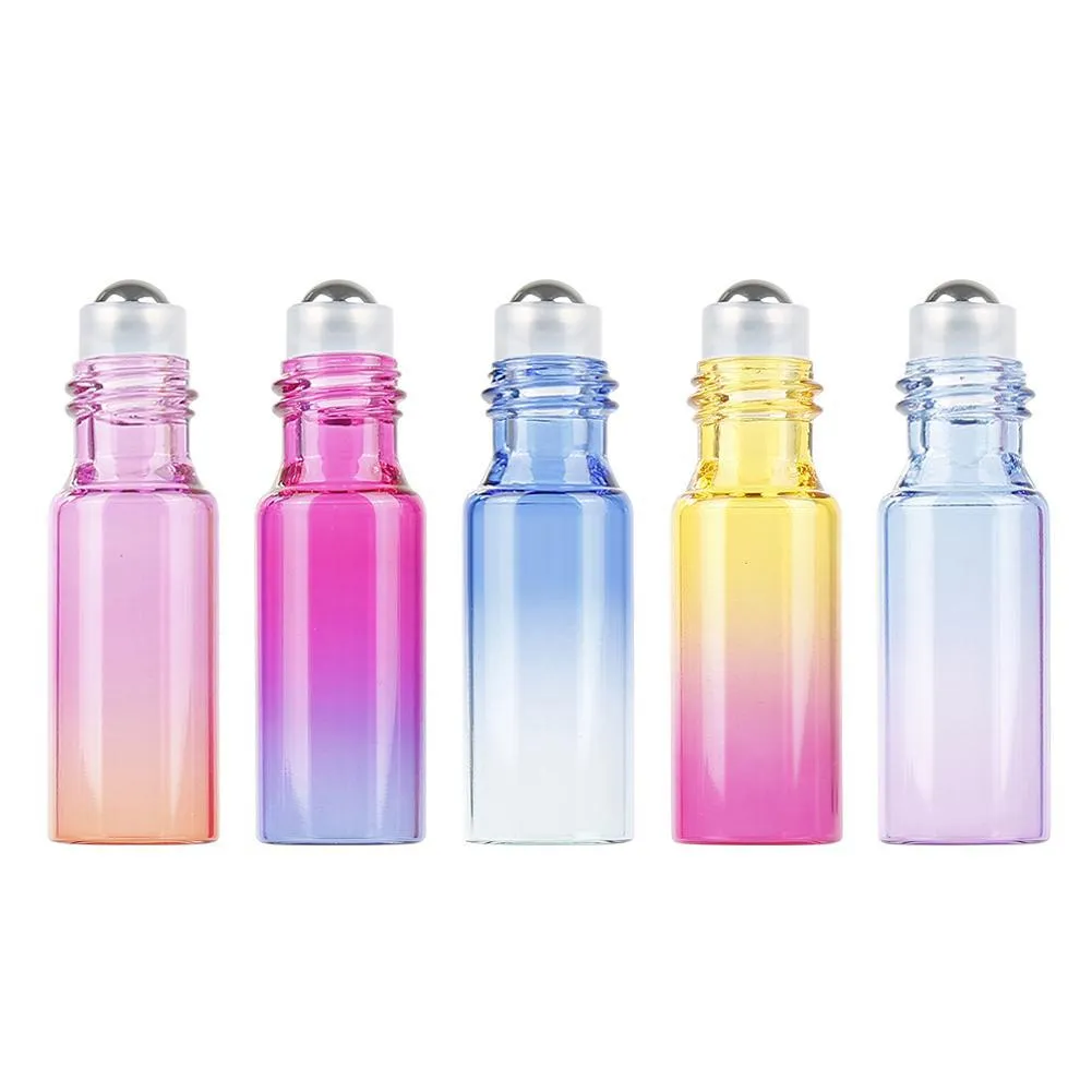 Packing Bottles 5Ml Essential Oil Gradient Color Glass Roller Bottles With Stainless Steel Per Balls Lip Balms Roll In Drop Delivery Dhte2