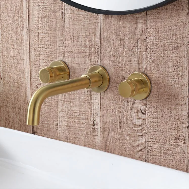 Wall Mounted Basin Faucet Full Copper Cylindrical Handle Double Three ...