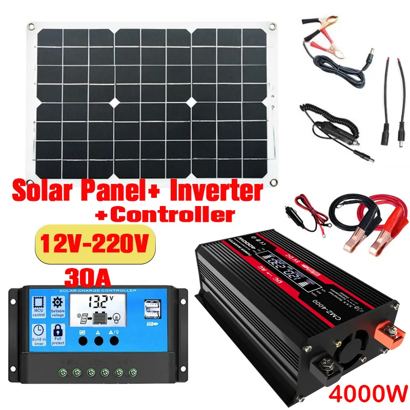 ألواح الطاقة الشمسية 110V220V نظام لوحة الطاقة الشمسية 18V18W Solar Panel30a ControllerR4000W تعديل مجموعة العاكس مجموعة العاكس طاقة طاقة 221104
