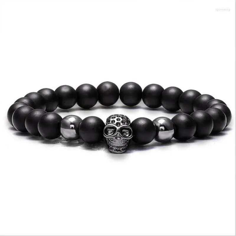 Strand Fashion Skull Beaded Armband Black Gold Rose Color Four Color Men's Charm Hip Hop Cool Punk Smycken