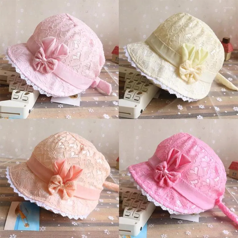 Hats Lace Basin Cap Cute Princess Baby Girl Hat With Bow Peaked Sun Solid Color Infant Toddler Bucket