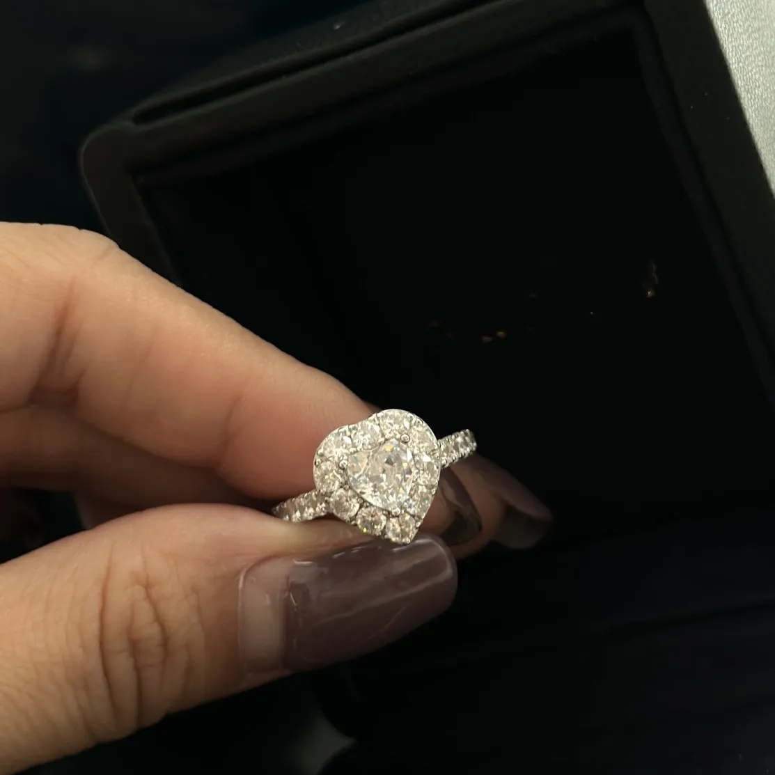 Luksusowy projektant ringu biżuteria top srebrny srebrny serce cyrkon krystaliczny urok ślubny dla miłośników walentynków par para zaręczyn