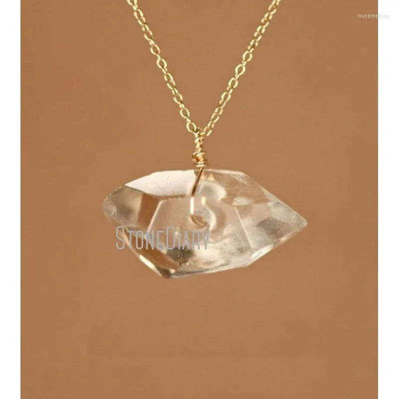 Colliers pendentifs NM39910 collier en cristal de guérison fil enroulé Quartz chaîne en argent ou en or