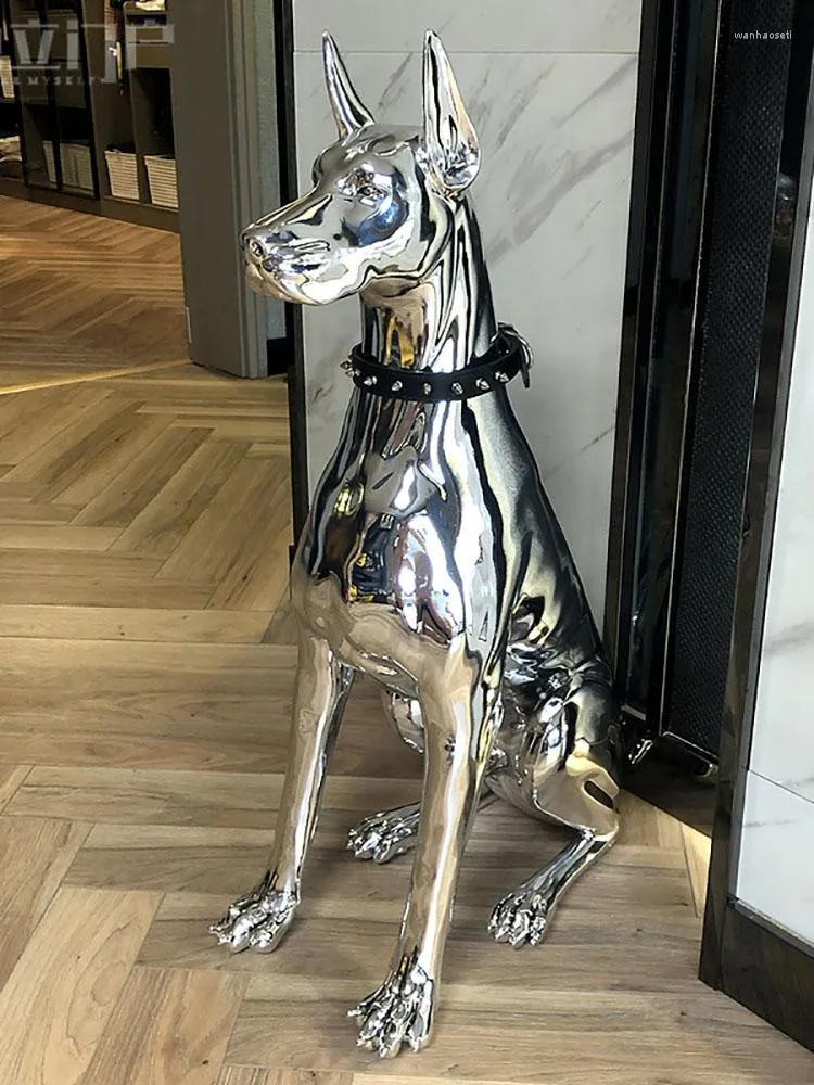Módulos de automação inteligentes Decoração de casa escultura de doberman cão de tamanho grande de arte estátuas de animais de artes de decoração de sala de resina de decoração de resina ornamentgift