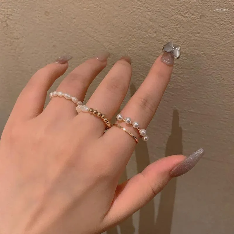 Обручальные кольца 3 Пекс жемчужные кольцо для женщин упругие из бисера регулируемые складные медные украшения оптом