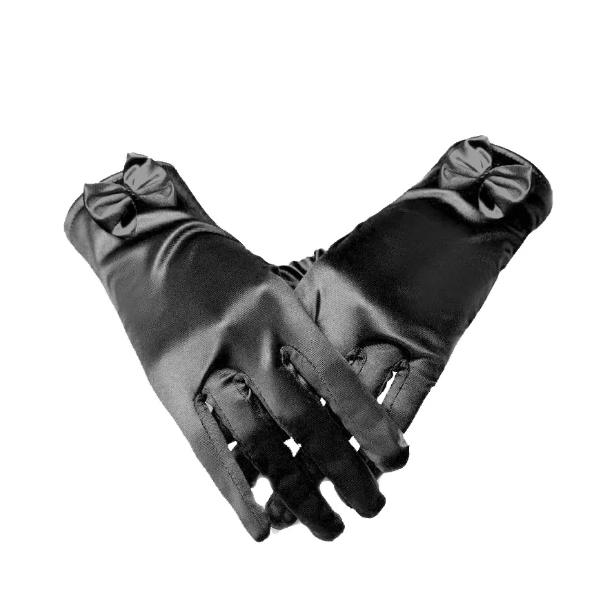 Kobiety ślubne pięć palców krótkie rękawiczki satynowe palec nadgarstka długość kostium