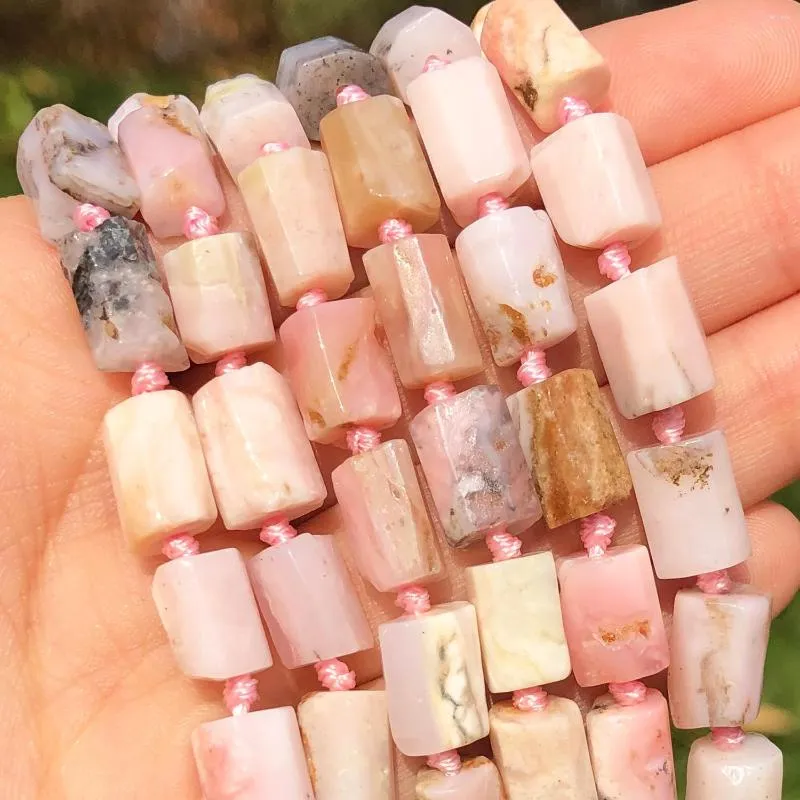 Beads Natural Stone Faceted Pink Opal Cylinder Loose Spacer For Jewelry DIY Making Charms Bracelet Earrings Accessories