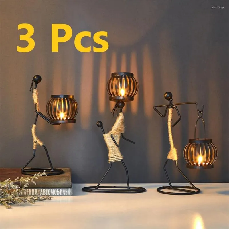 Kandelaars 1/3 stcs set Nordic Metal Candlestick Creative Little Man Holder Handmade Figurines Home Decoration Art Gift Bar Party