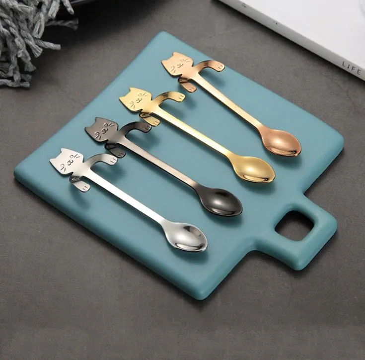 Roestvrijstalen koffie thee lepel mini kat lange handgreep creatieve lepel drinkgereedschappen keuken gadget flatware servies SN108