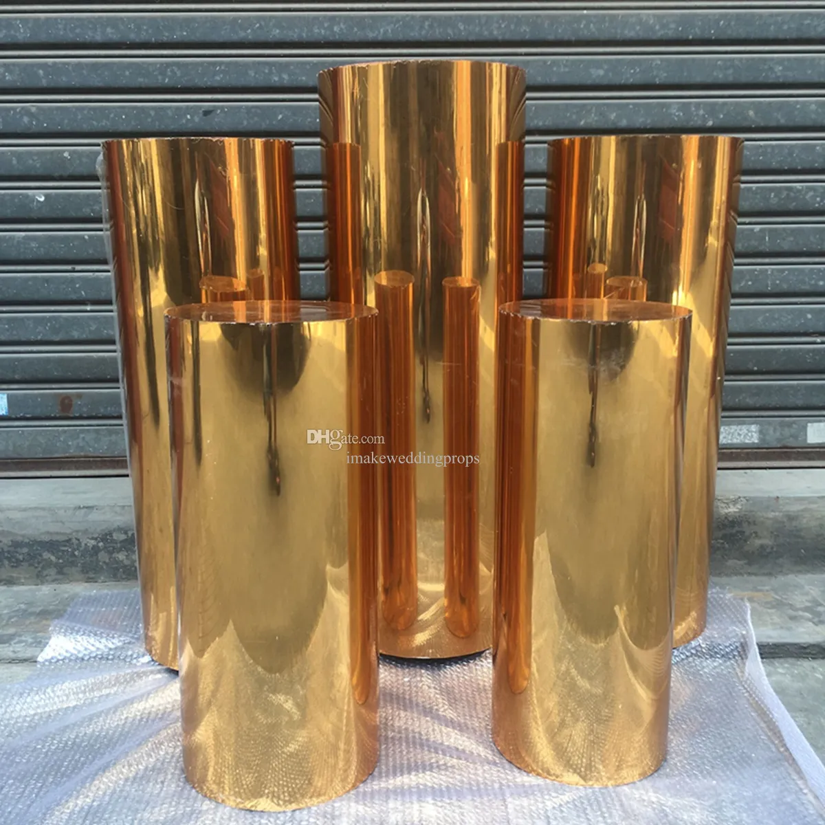 Dekoration 3st 5st/Set Clear Gold Mirror Cylinder Pedestal Plinth Wedding Backdrops Table Stand Decor Brud Shower Aisle Decor Party Events IMake517