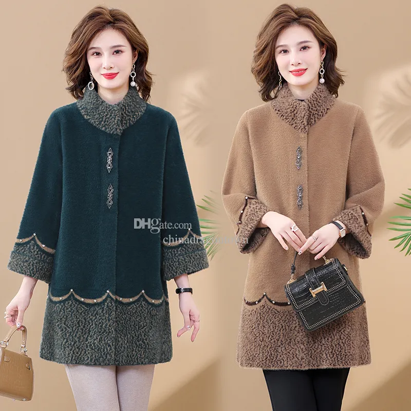 Women's wool coat winter elegant Overcoat Chinese style clothing loose Imitation mink velvet outwear