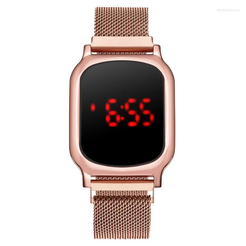 Wristwatches Business Watch For Men High Quality Touch Large Screen LED Electronic Rectangular Watches Gold Alloy Magnet Digital