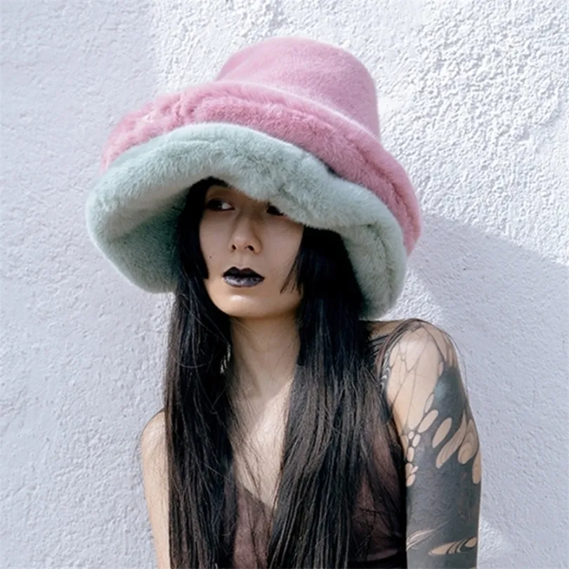Luxury Faux Fur Bucket Hat with Oversized Brim - Super Soft & Fluffy Winter Hat Extra Wide-oversized Wire Brim White Fuzzy Bucket Hat-white  main image 3