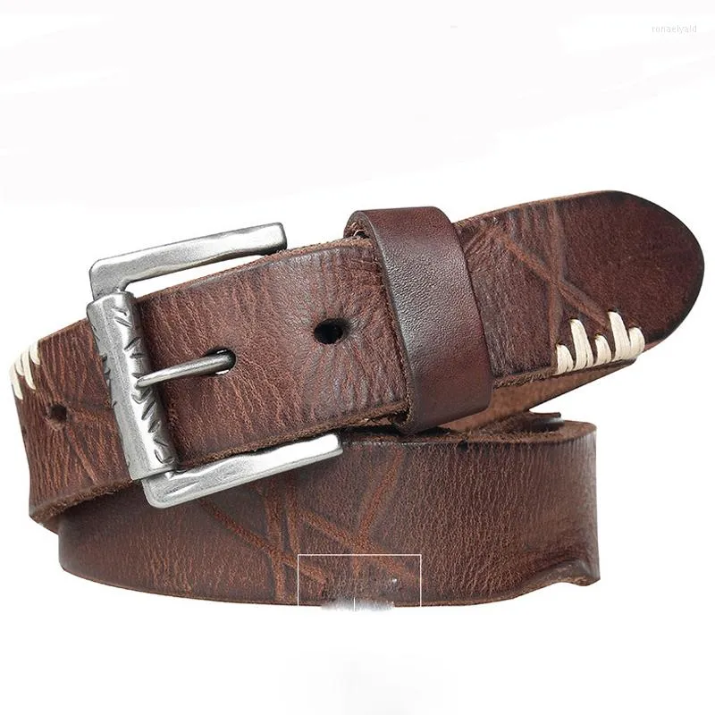 Belts MVA Men's Leather Belt for Jeans Alta qualidade com fivela de fivela Pin Men Cowskin Sconped 557