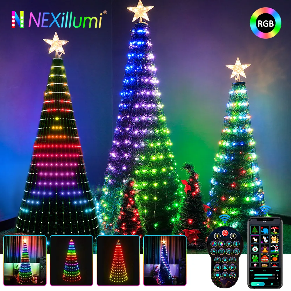 Christmas Decorations WS2812B Tree Toppers Lights Multicolor Fairy LED Star String Waterfall Xmas APP Bluetooth Home Yard Holiday Decor DC5V 221104