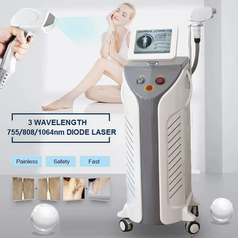 3 Wavelength Epilator 755 808 1064 nm Diode Laser Hair Removal Device Facial Skin Rejuvenation Permanent Hair Remove Equipment Painless Salon Use