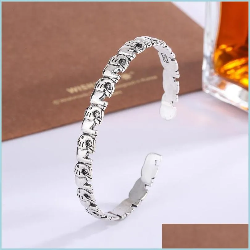 Armreif Armreif Vintage Punk Elefant Brcacelet Für Frauen Paare Mode Koreanische Nette Tier Geometrische Handgemachte Party Schmuck Giftsban Dhj2L