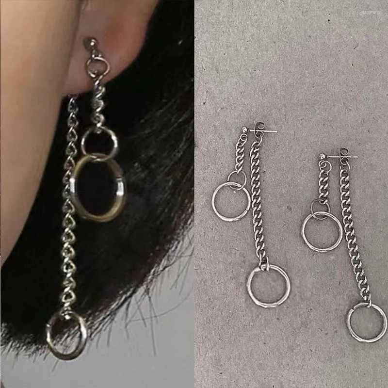 Kolczyki Dangle Punk Srebrny kolor metalowy łańcuch dla kobiet egirl moda mężczyźni grunge okrągłe linia koła kolczyka unisex biżuteria