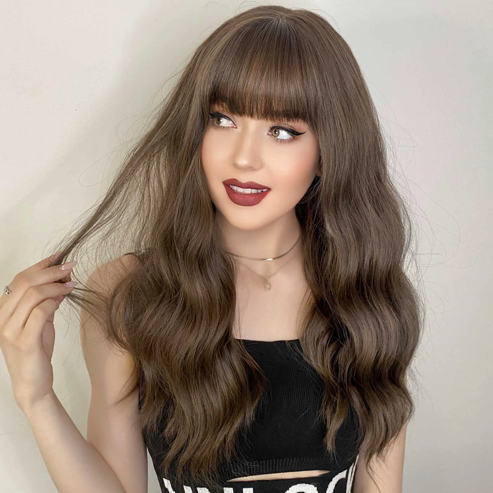 Synthetic Wigs Hair Wig Wavy Curly Long Curly Hair with Bangs and Breathable Natural Wig