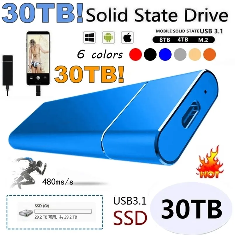 Hard Drives Original Portable SSD External 500GB 1TB 2TB 4TB USB3.1 HDD Storage Device Mobile Disks for Cellphones Computer 221105