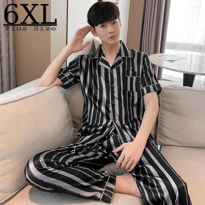 Männer Nachtwäsche Plus Seide Pijama Für Männer Sommer Pyjamas Sets Pyjamas Set 6XL Übergroßen Männlichen Nachtwäsche Hause Kleidung Loungewear