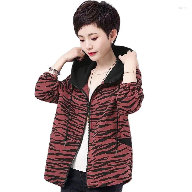 Kvinnors trenchrockar Middle Aged Woman Cardigan Hooded Sweatshirt Loose Coat 2022 Spring Autumn Female Zipper Korean Patchwork Top