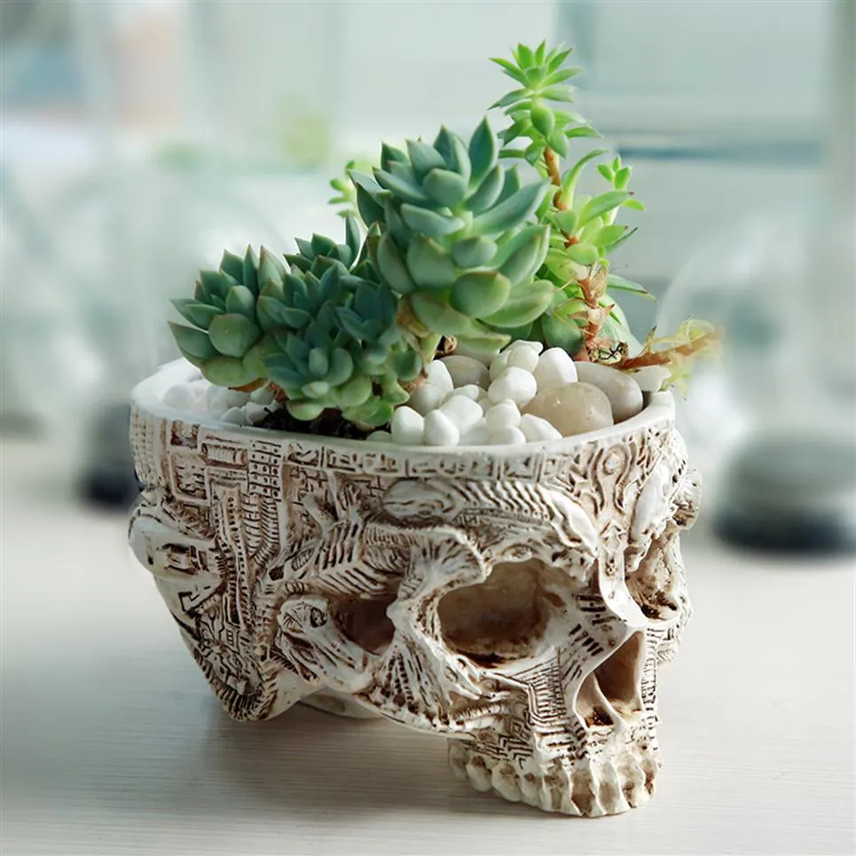 Hand Carved Skull Flower Pot Human Skull Bone Bowl Home Garden Decor Halloween Decoration T2001043170