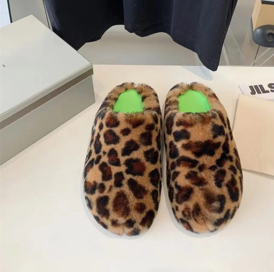 Fashion Fur Slippers Women Round Toe Horse Hair Slides Female Mohair Black Rose Green Navy Mules Shoes Flat Half Slipper Woman Casual plush shoes Oversize 39 42 43 44 45