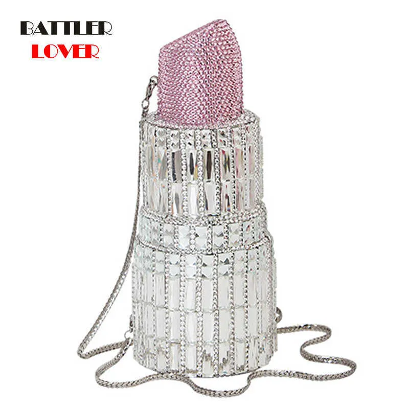 Novelty Designer Diamond Handbags Women Lipstick Clutch Crystal Evening Bags for Female Wedding Party Rhinestone Dinner Purse